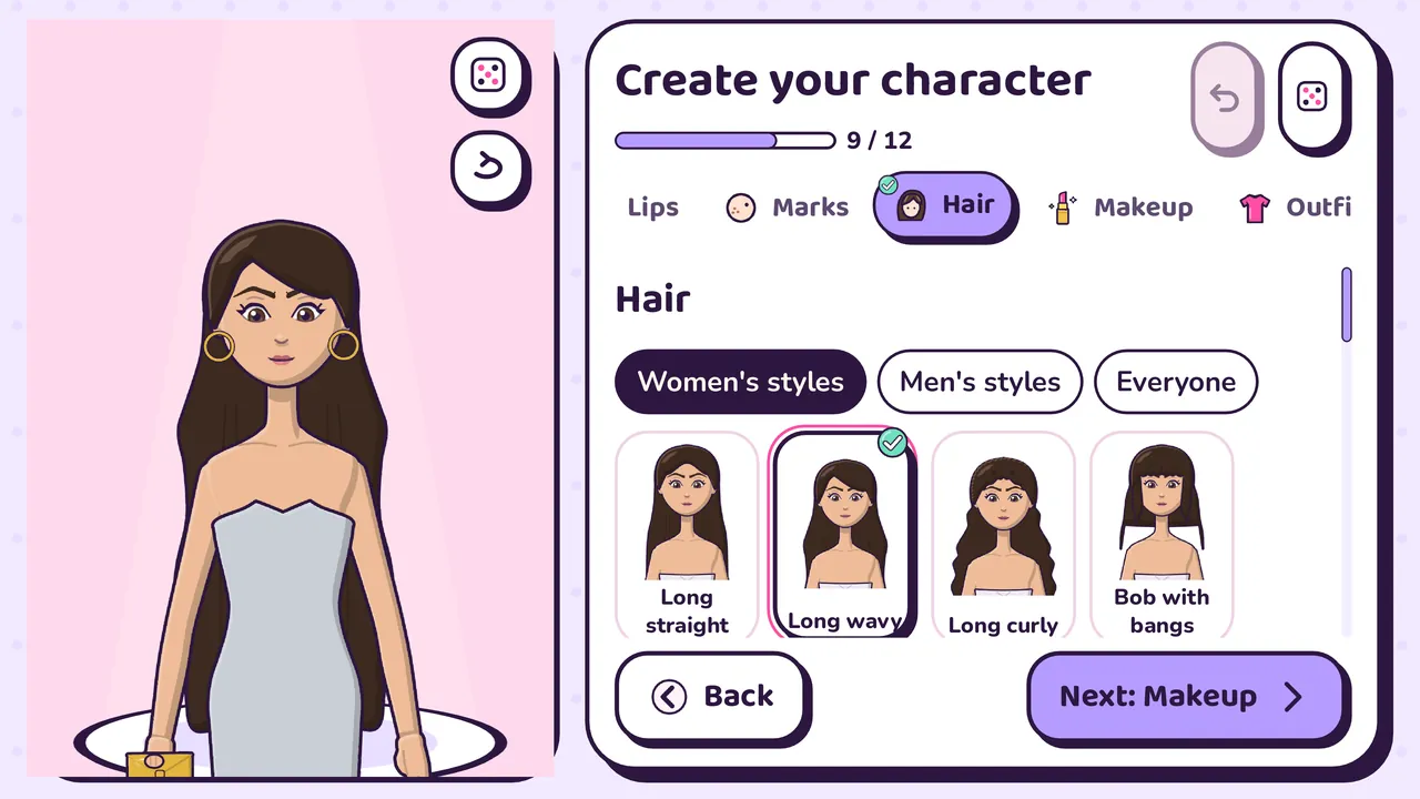 Character creator: a long-haired character and hairstyles for women, men and everyone