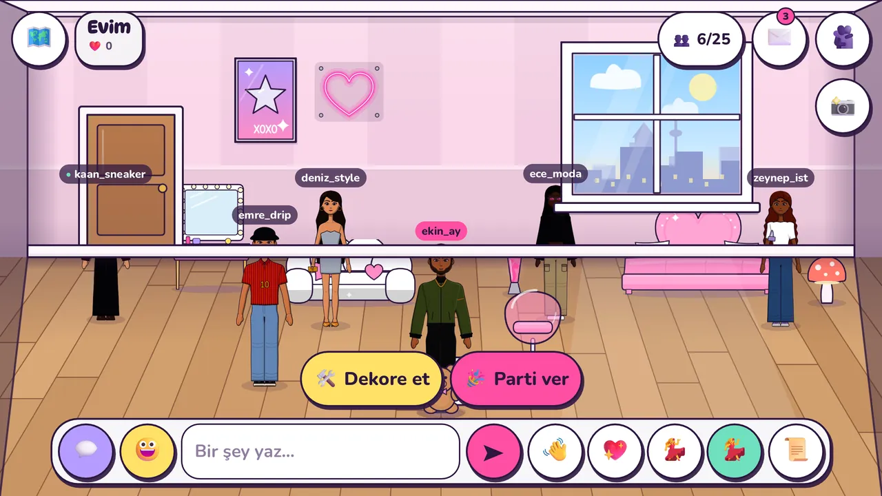 Oyuncunun pembe evi, misafirler ve Dekore et, Parti ver düğmeleri
